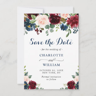 Save The Date Burgundy Marine Bleu Aquarelle Bleu Mariage Floral