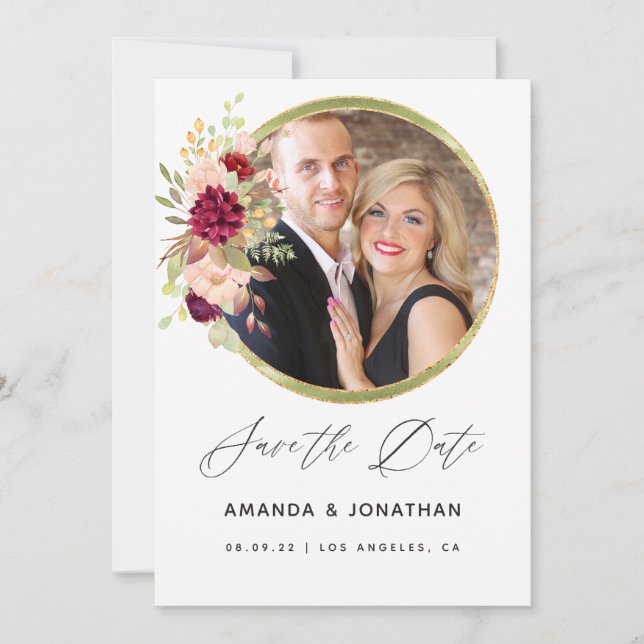 Save The Date Burgundy-Marsala et Blush Géométrique Enregistrer  (Devant)