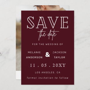 Save The Date Burgundy Moderne Calligraphie Photo Enregistrer La