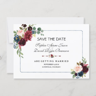 Save The Date Burgundy Navy Blue Floral Frame Enregistrer La Dat