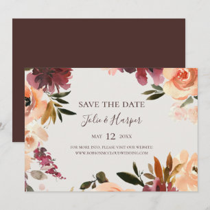 Save The Date Burgundy Orange Floral Beige horizontal