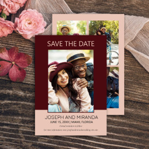 Save The Date Burgundy Pink 4 Photo Mariage Date à Sauvegarder