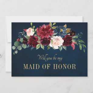 Save The Date Burgundy Red Navy Floral Rustic Boho Photo