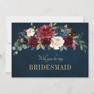 Save The Date Burgundy Red Navy Floral Rustic Boho Photo