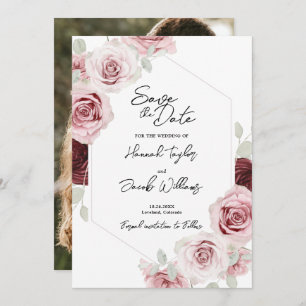 Save The Date Burgundy Rouge Blush rose Floral Mariage photo