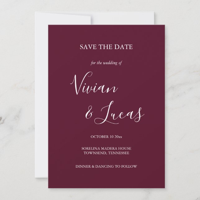 Save The Date Burgundy Script Wedding Enregistrer la date (Devant)