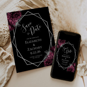 Save The Date Burgundy Silver Floral Geo Black Enregistrer la da