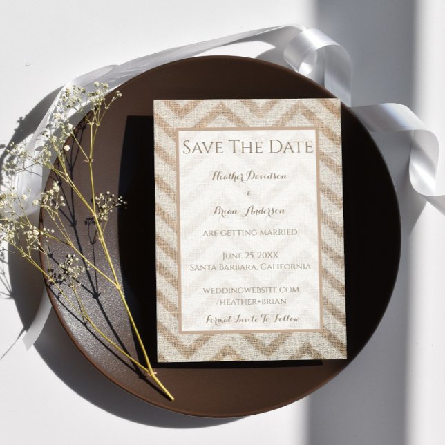 Save The Date Burlap Chevron Enregistrer La Date Annonce (Burlap Chevron Save the Date)