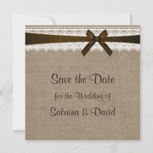 Save The Date Burlap rustique et dentelle Vintage Enregistrer la