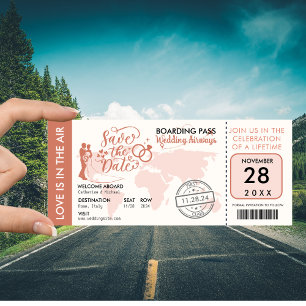 Save The Date Burnt Orange Boarding Pass Destination Mariage