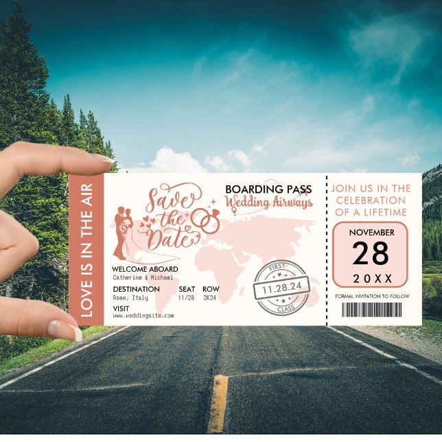 Save The Date Burnt Orange Boarding Pass Destination Mariage (Créateur téléchargé)