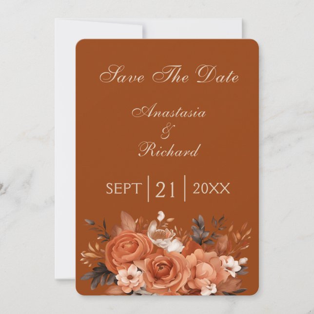 Save The Date Burnt Orange Enregistrer le Mariage de date (Devant)