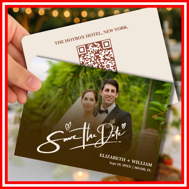 Save The Date Burnt Orange Photo QR Code Mariage élégant (Créateur téléchargé)
