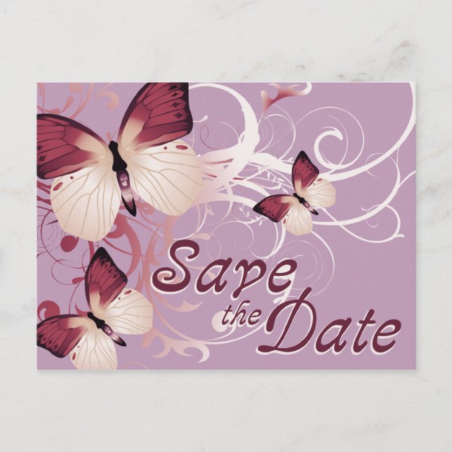 save the date : butterflies : announcement postcard (Front)