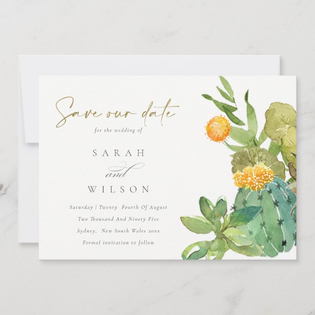 SAVE THE DATE CACTUS SUCCULENT COULEUR D'EAU FLORALE CACTUS ENRE (Devant)