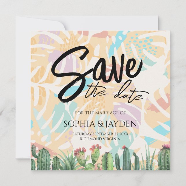 Save The Date Cactus Tropical Palm Tree Desert (Front)