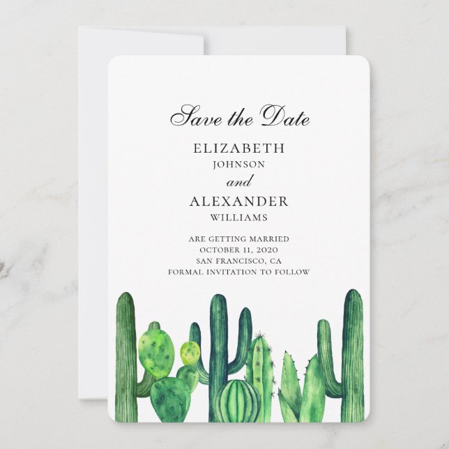 Save The Date Cactus vert, sauvez la date. Mariage d'été cactus (Devant)