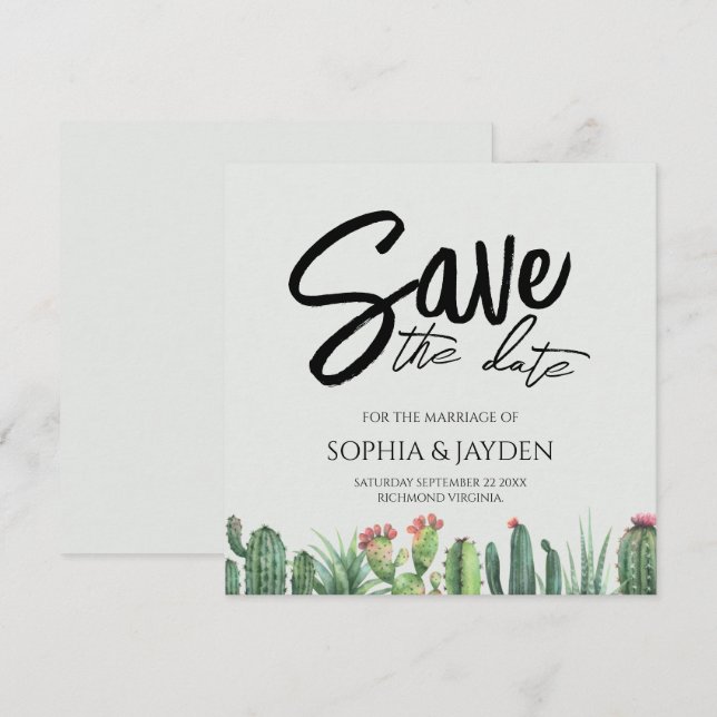 Save The Date Cactus Watercolor Sage Garden Desert (Front/Back)