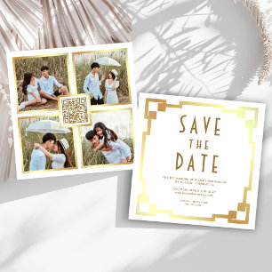 Save The Date Cadre Art Déco Blanc Or Mariage Code QR
