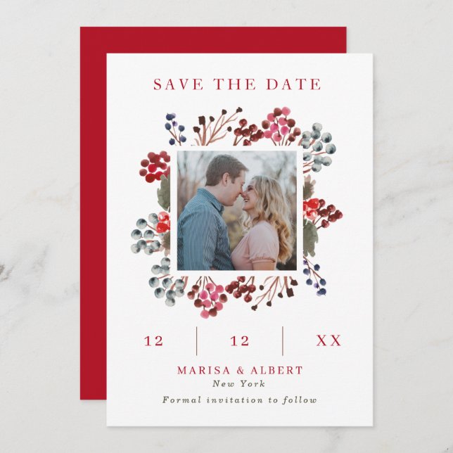 Save The Date Cadre Berry Hiver Photo Mariage Enregistrer La Dat (Devant / Derrière)