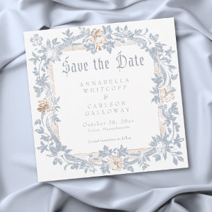 Save The Date Cadre de fantasy médiéval bleu or gravure mariage