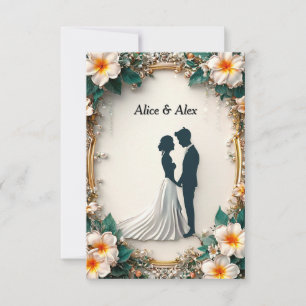 Save The Date 🌸 Cadre de Fleur Douce Silhouette de Couple Roman