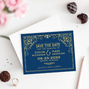 Save The Date Cadre de mariage Art Déco Or Navy