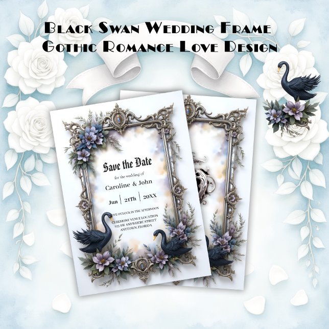 Save The Date Cadre de mariage Black Swan – Amour gothique roman (Créateur téléchargé)