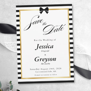 Save The Date Cadre de mariage élégant noir blanc rayé or