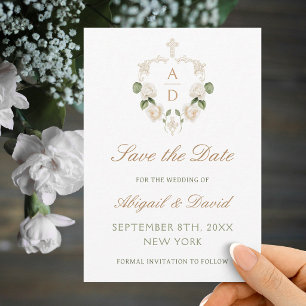 Save The Date Cadre de Mariage Religieux aux Roses Blanches Enre