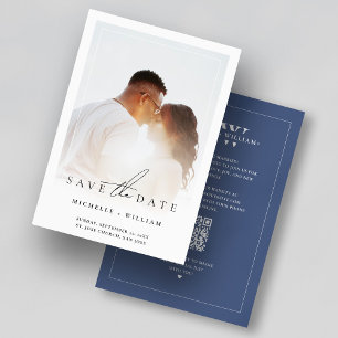 Save The Date Cadre de photo simple Mariage Monogramme Bleu tern