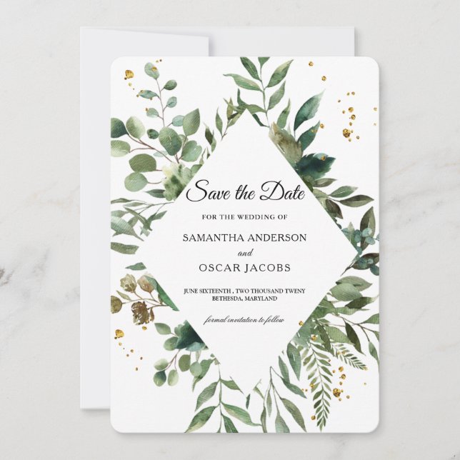 Save The Date Cadre de verdure à l'aquarelle moderne et points d (Devant)