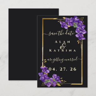 Save The Date Cadre doré à fleurs violet foncé