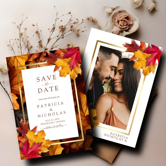 Save The Date Cadre doré élégant et charme rustique d'automne po (Créateur téléchargé)