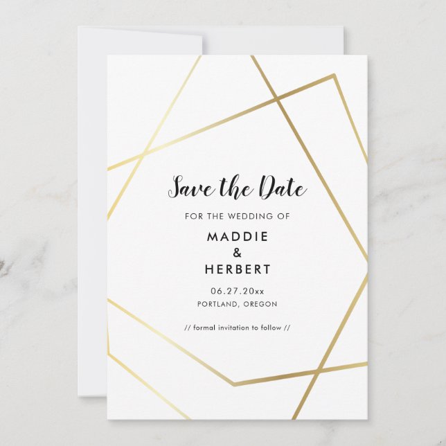 Save The Date Cadre doré géométrique moderne (Devant)