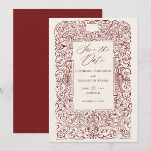 Save The Date Cadre d'ornement vintage rouge foncé Mariage