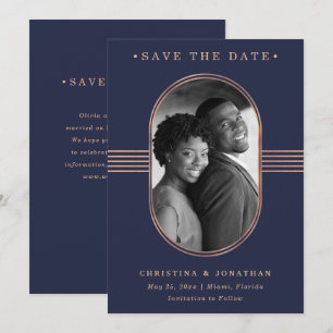 Save The Date Cadre élégant   Marine Bleue et Rose Or avec photo