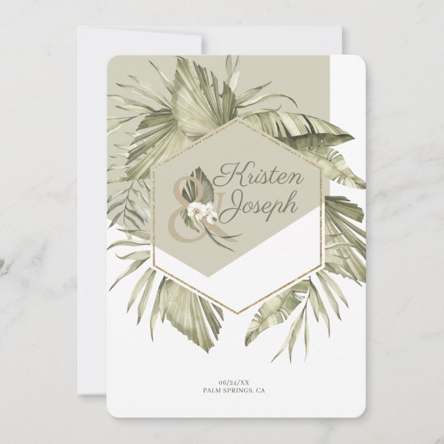 Save The Date Cadre feuille de palmier tropical moderne (Devant)