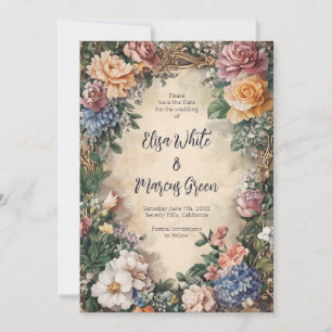 Save The Date Cadre Floral Élégant Mariage Vintage Engagement SU