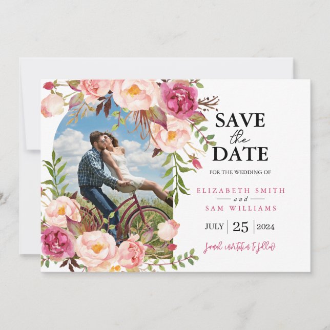 Save The Date Cadre floral romantique Photo personnalisée Enregi (Devant)