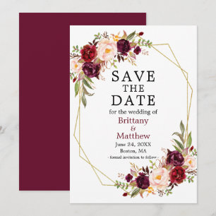Save The Date Cadre géométrique floral burgundy à l'aquarelle