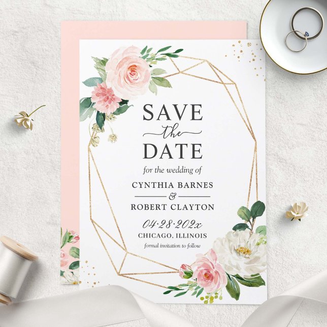 Save The Date Cadre géométrique floral rose rose moderne (Créateur téléchargé)