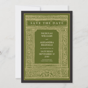 Save The Date Cadre gravé Vintage Sauvez la date (olive/or)