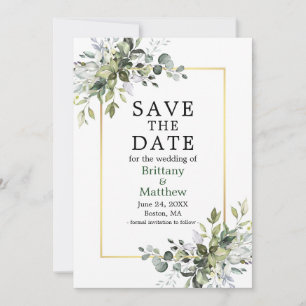 Save The Date Cadre Or Elégante Aquarelle Verdure