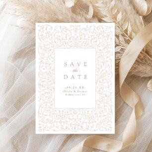 Save The Date Cadre Orné Vintage en Ivoire Mariage Classique