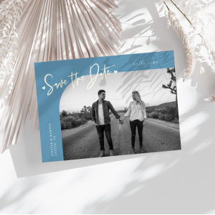 Save The Date Cadre photo à monture incurvée en denim bleu avec 