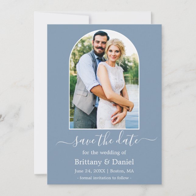 Save The Date Cadre photo Arch moderne Dusty Blue (Devant)