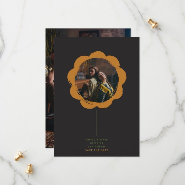 Save The Date cadre photo de fleurs peintes rétro boho romantiqu (Devant/Arrière en situation)