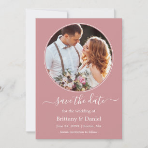 Save The Date Cadre photo ronde moderne élégant Rose Dusty
