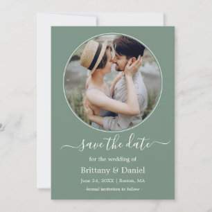 Save The Date Cadre photo ronde moderne élégant Sage Green